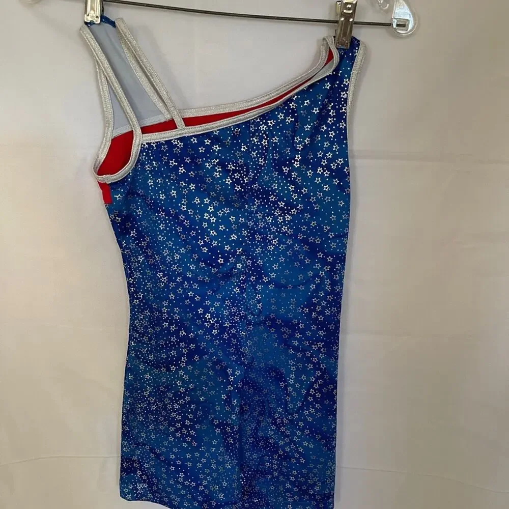 Danskin Now Red and Blue Asymmetrical suit large 10-12